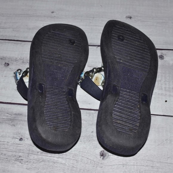 Grandco Sandals Thong Flip Flops With Sapphire Blue Shimmery Beads - Picture 8 of 9